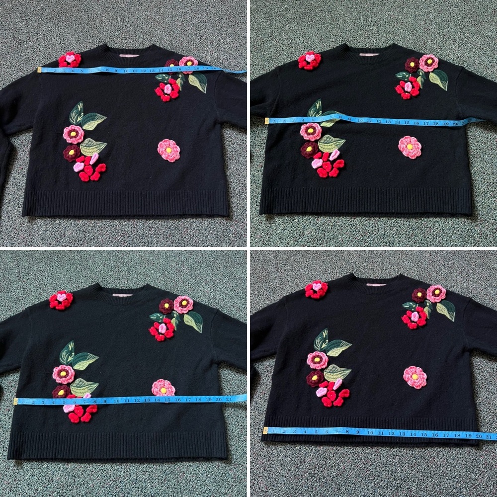 3D Flower Appliqué Tufted Embroidered Wool Blend Oversized Baggy Modest Sweater - Picture 15 of 16